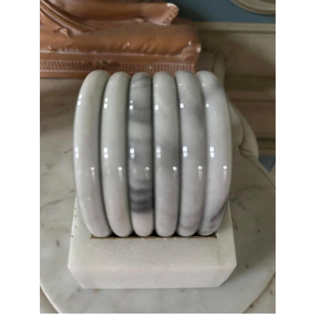 Stone Vintage Carrara Marble Coaster Set With Marble Box, Italy 1970s For Sale - Image 7 of 9