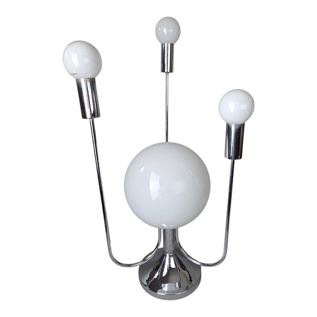 1970s Space Age Chrome Orbit Table Lamp With Lit Central Globe, in the Manner of Sonneman for George Kovacs For Sale