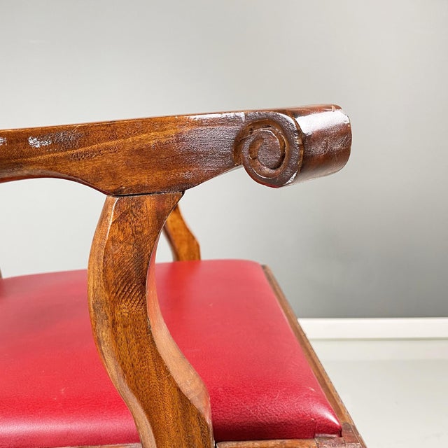 Set of Chippendale Style Wooden Chairs with Red Leather, 1900s For Sale - Image 11 of 17