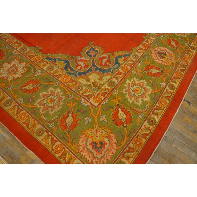 Persimmon Ultra-Classic Medallion With Yellow Accents in a Open Red Field Antique Indian Amritsar Rug For Sale - Image 8 of 11