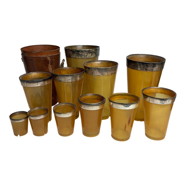 Antique English Sterling & Horn Cups - 13pcs For Sale