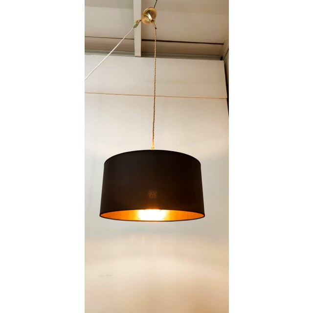 Mid-Century Modern Lackfolie with Gold Interior Silk Cord Suspension Light For Sale - Image 3 of 14
