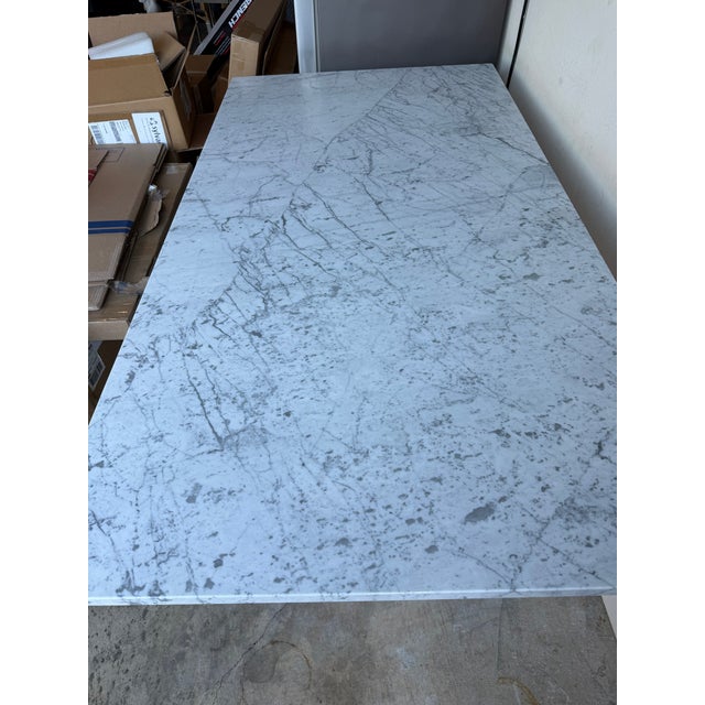 Williams-Sonoma Williams Sonoma La Coupole Carrara Marble & Iron Dining Table, 72” For Sale - Image 4 of 5