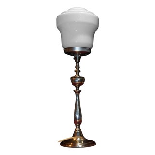 English Art Deco Silver-Plated and Opaline Glass Table Lamp, 1920 For Sale