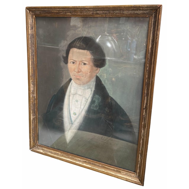 Biedermeier Antique Biedermeier Portrait Painting of a Biedermeier For Sale - Image 3 of 4