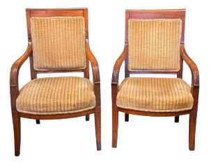 Mid 19th Century A Near Pair of Empire Style Fauteuils With Carved Arm Detail