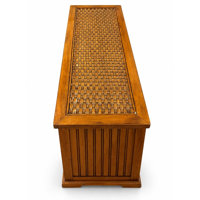 1980s Vintage Woven Rattan and Wood Credenza Sideboard For Sale - Image 9 of 11