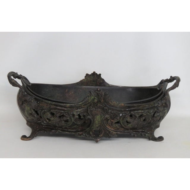 Metal Jardiniere Planter Rococo Style Scrollwork Footed Centerpiece Bowl 4957b For Sale - Image 17 of 18