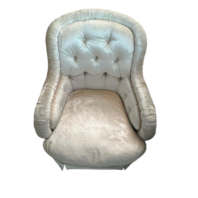 1990s Pair Hollywood Regency Baker Furniture Company Slipper Chairs For Sale - Image 11 of 18