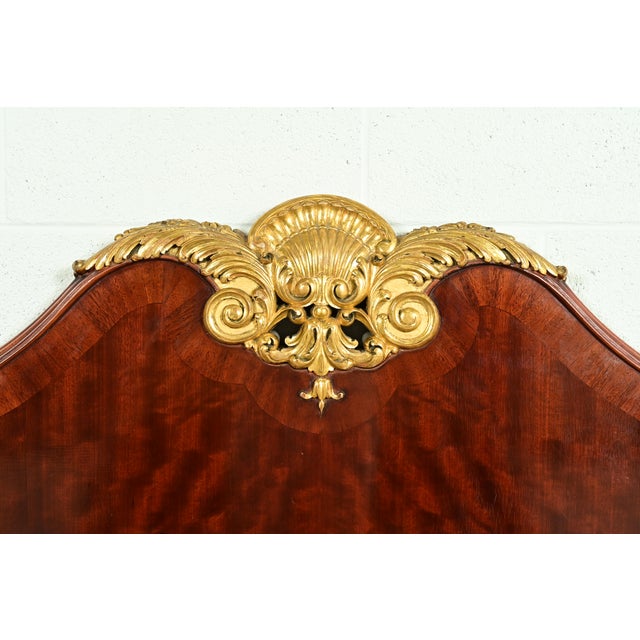 Brown Paul Sormani Style Antique French Provincial Louis XV Burled Mahogany and Gold Gilt Queen Size Bed For Sale - Image 8 of 13