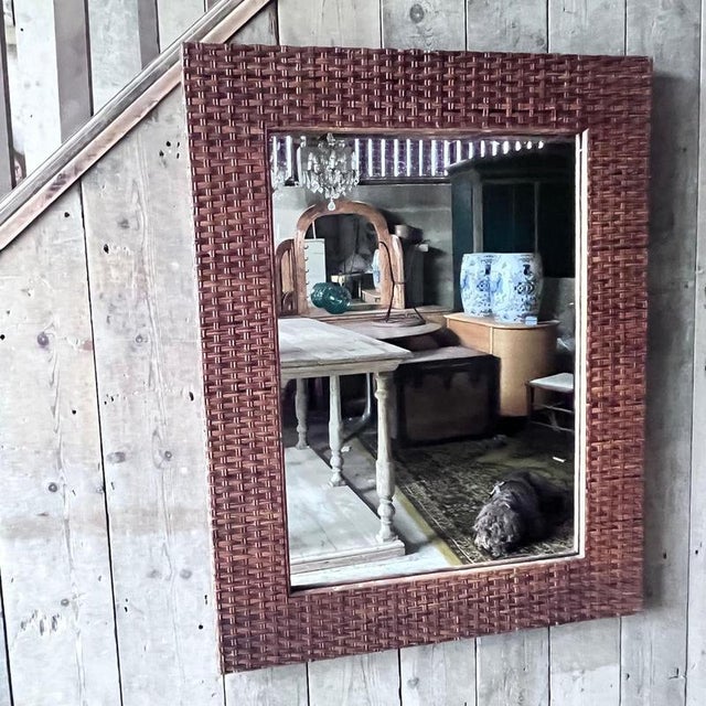 Vintage Wicker Framed Wall Mirror For Sale - Image 3 of 14