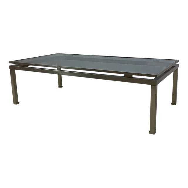 Brass Coffee Table with Smoked Glass Top from Guy Lefevre, 1970s For Sale