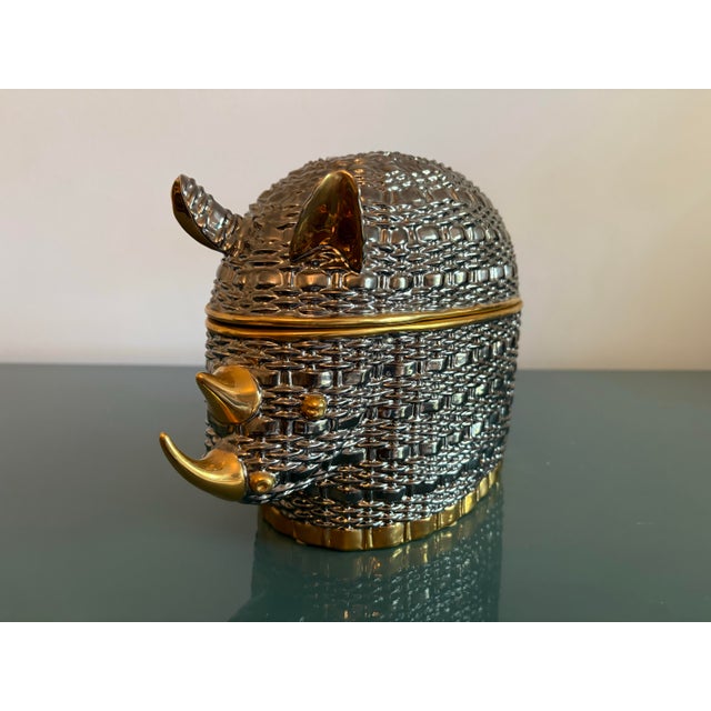 Modern Vintage Gucci (Attributed To) Rhino Ceramic Lidded Box For Sale - Image 3 of 11
