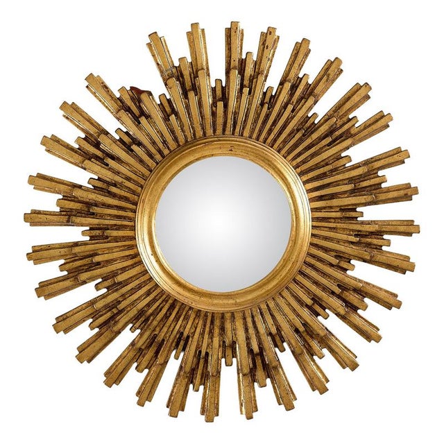 1960s Vintage Hollywood Regency Convex Sunburst Mirror, Europe, 1960s For Sale - Image 5 of 5