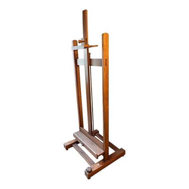 Antique Reeves & Sons London Artist Studio Easel, Early 20th C., Crank Adjustable, Original Patina For Sale