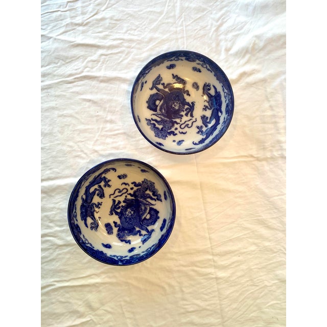 Pair of Antique Blue and White Dragon Bowls Royal Doulton, England, Oyama Pattern For Sale - Image 4 of 12