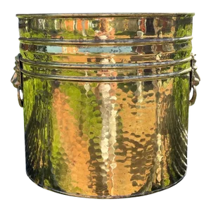 Large Vintage Single Seam Hammered Brass Planter With Lion Heads