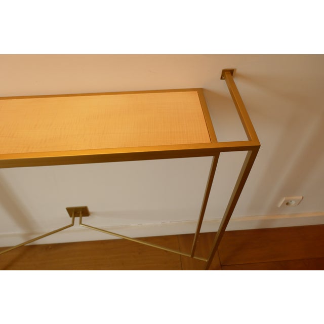 Gold Patinated Console Table with Sycamore Shelf by Aymeric Lefort For Sale - Image 12 of 16