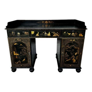 Queen Anne Chinoiserie Lacquer Pedestal Desk For Sale