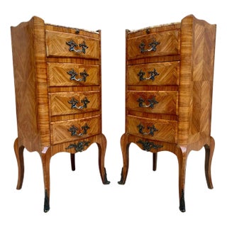 Late 19th Century Louis XV Style French Marquetry and Marble Chests of Drawers For Sale