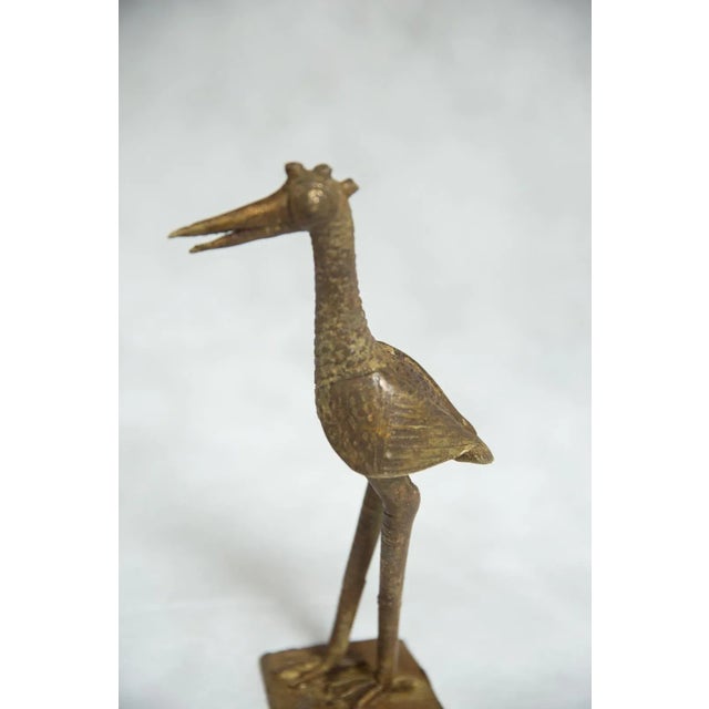 Large Fishing Bird Triple Horn and no Fish Vintage African Bronze Sculpture For Sale In New York - Image 6 of 9