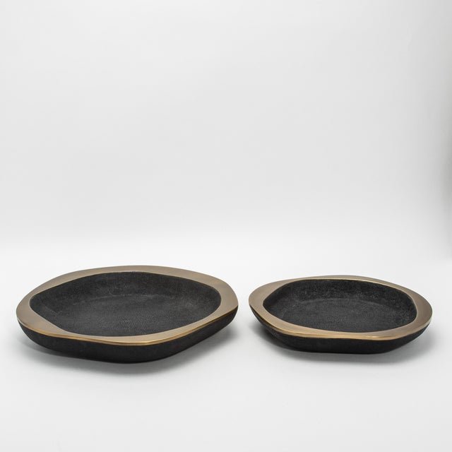 Bowl in Black Shagreen With Bronze Patina Brass Details by R&y Augousti For Sale - Image 11 of 11