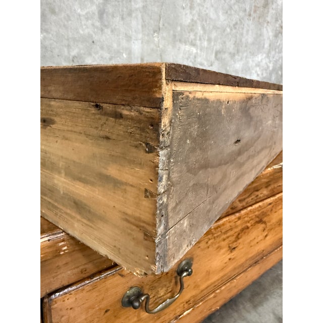 Brown 19th C French Draper’s Table Fruitwood Pine 4 Drawer Primitive 90” For Sale - Image 8 of 14