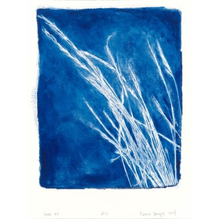 Grass Lobos 05 Monoprint Original Modern Abstract Painting by Carrie Bergey, Blue White For Sale