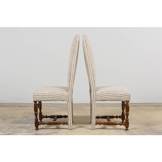Antique French Louis XIII Walnut Dining Chairs in Tailored Stripe - Set of 8 For Sale - Image 11 of 18