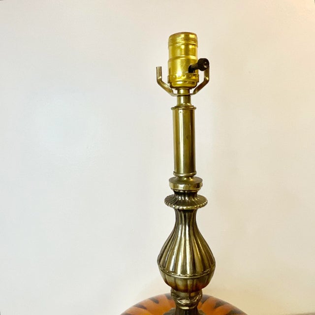 Mid Century Boho Chic Arts & Crafts Amber Glass and Brass Table Lamp For Sale - Image 4 of 10