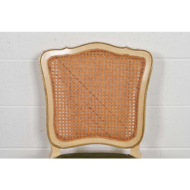 John Widdicomb Style French Provincial Louis XV Cream Lacquered and Gold Gilt Leather Top Ladies Writing Desk and Chair, Circa 1950s For Sale - Image 11 of 15