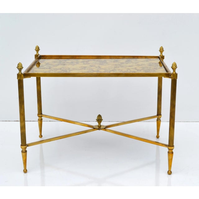 Maison Baguès Maison Bagués Rectangular Side Table Cross Base Cloudy Mirror Top Neoclassical For Sale - Image 4 of 13