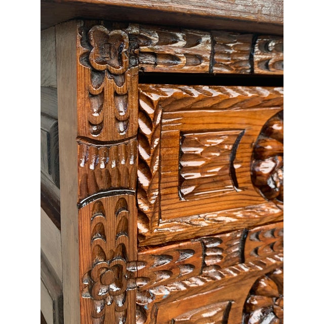 Highly carved late 19th century antique Spanish end table or nightstand with 2 drawers These versatile tables were very...