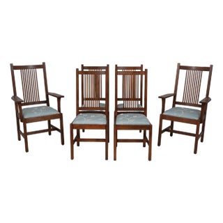Set of 6 Stickley Mission Oak Prairie Dining Room Chairs For Sale