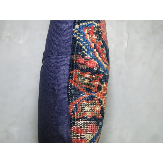 Pillow made from an antique persian mahal rug in navy blue with cotton back. Zipper closure and foam insert provided. 16''...