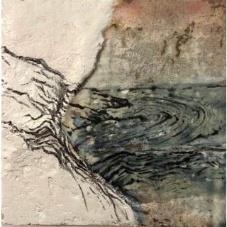 Solitude by Cindy Shih | Encaustic, sumi Ink, and plaster on wood abstract landscape scene For Sale
