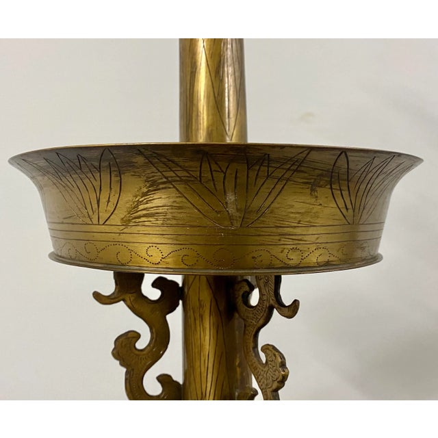 Asian Asian Motif Etched Brass Free Standing Floor Lamp C.1920 For Sale - Image 3 of 12