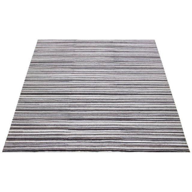 Modern 2010s Modern Handmade Striped Wool Rug in Ivory and Brown For Sale - Image 3 of 7