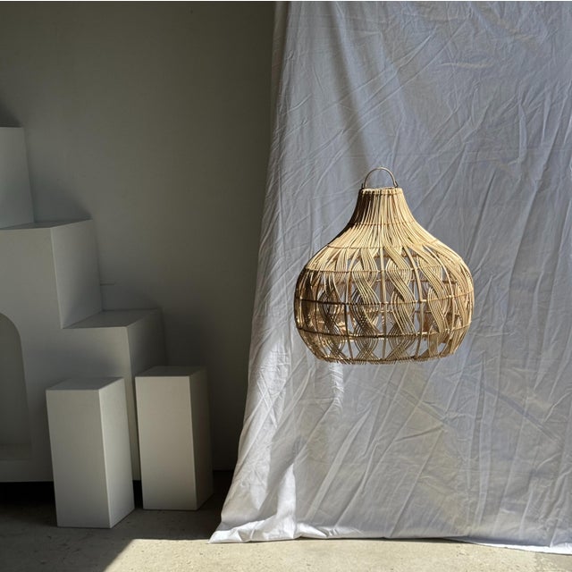 Brutalist Woven Wicker Bulb Pendant Light For Sale - Image 3 of 18