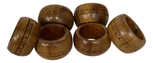 Vintage Mid Century Wooden Carved Zigzag Pattern Napkin Rings - Set of 6