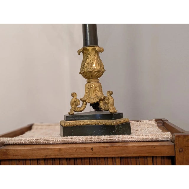 Mid 19th Century French Empire Bronze Dore Candelabrum Featuring a Gilt Flame Finial; Possibly Thornier For Sale - Image 5 of 9