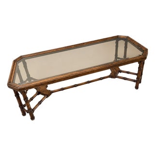 1970s Chinese Chippendale Table Featuring a Faux Bamboo Wooden Base a Smoked Glass Top For Sale