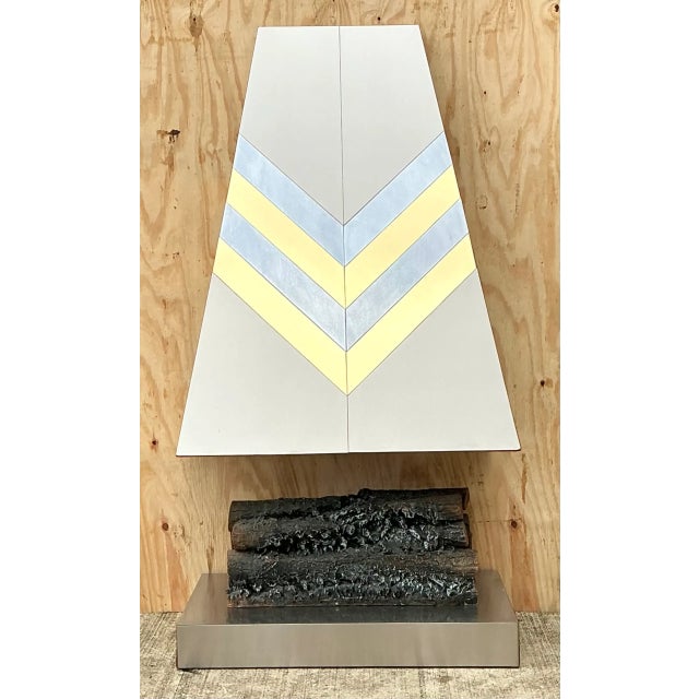 Chrome Vintage Boho Chevron Brass and Chrome Faux Fireplace For Sale - Image 8 of 10