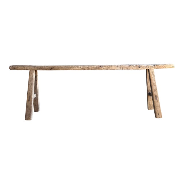 Late 20th Century Elm Wood Skinny Bench #D37 For Sale