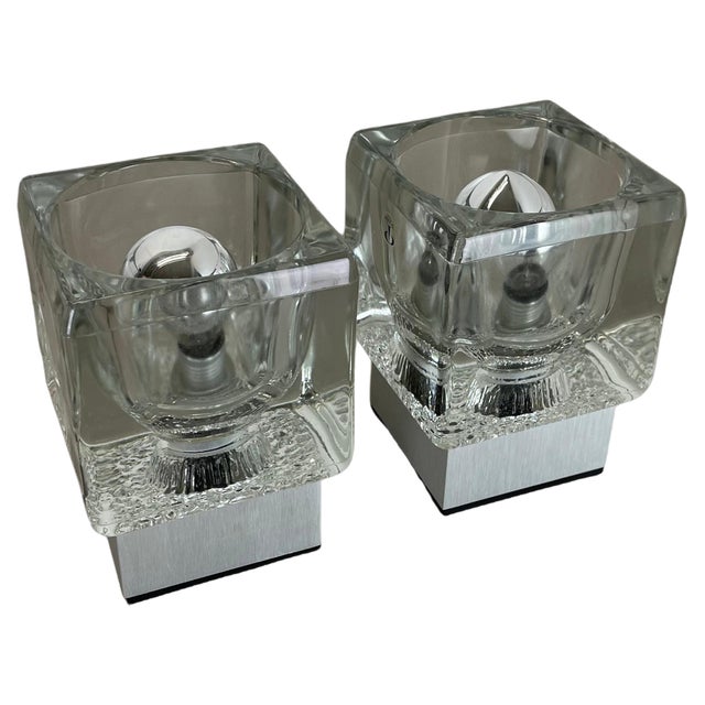 Ice Cube Glass Table Lights attributed to Peill & Putzler, Germany, 1970s, Set of 2 For Sale