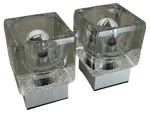 Ice Cube Glass Table Lights attributed to Peill & Putzler, Germany, 1970s, Set of 2