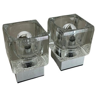 Ice Cube Glass Table Lights from Peill & Putzler, Germany, 1970s, Set of 2 For Sale