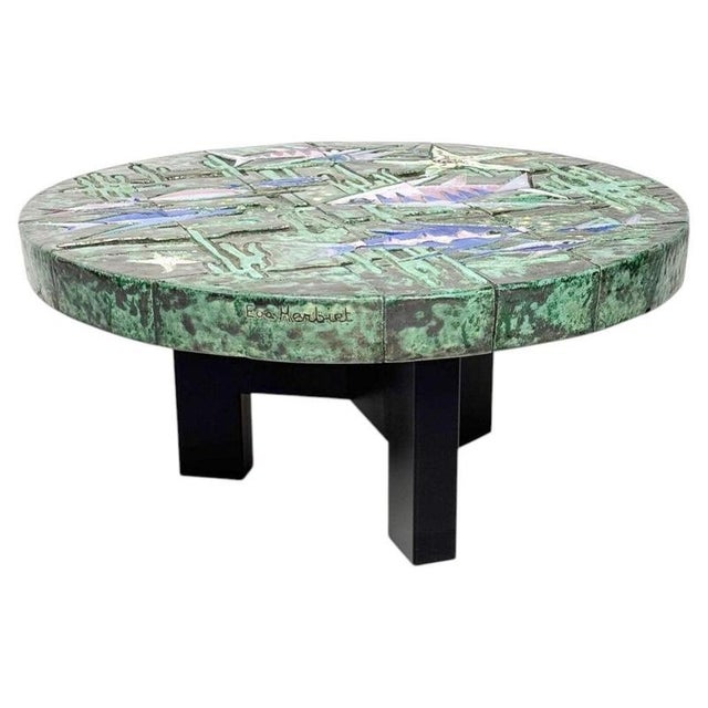 Black Ceramic Fish Table from Eva Herbiet, Belgium, 1960s For Sale - Image 8 of 8