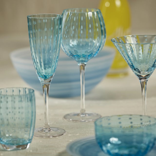 2020s Portofino Aqua Blue - White Dot Champagne Flute - Set of 6 For Sale - Image 5 of 5