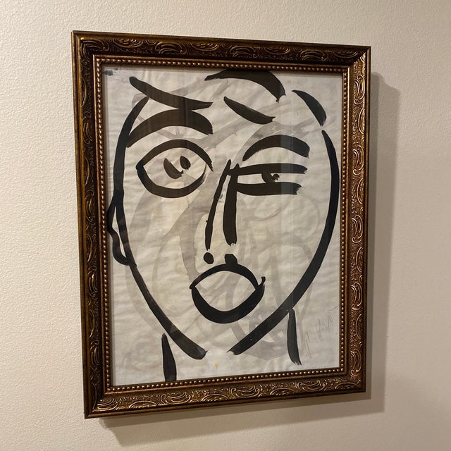 1970s Peter Keil Original Black & White Abstract Portrait Painting, Framed For Sale - Image 9 of 10